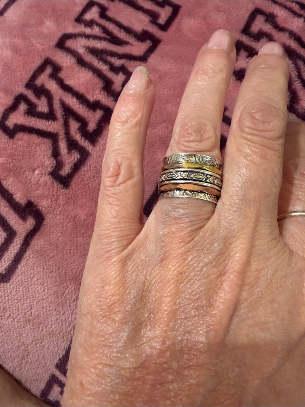 Sterling Silver Spinner Ring - Women Ring in Gold and Silver & Copper